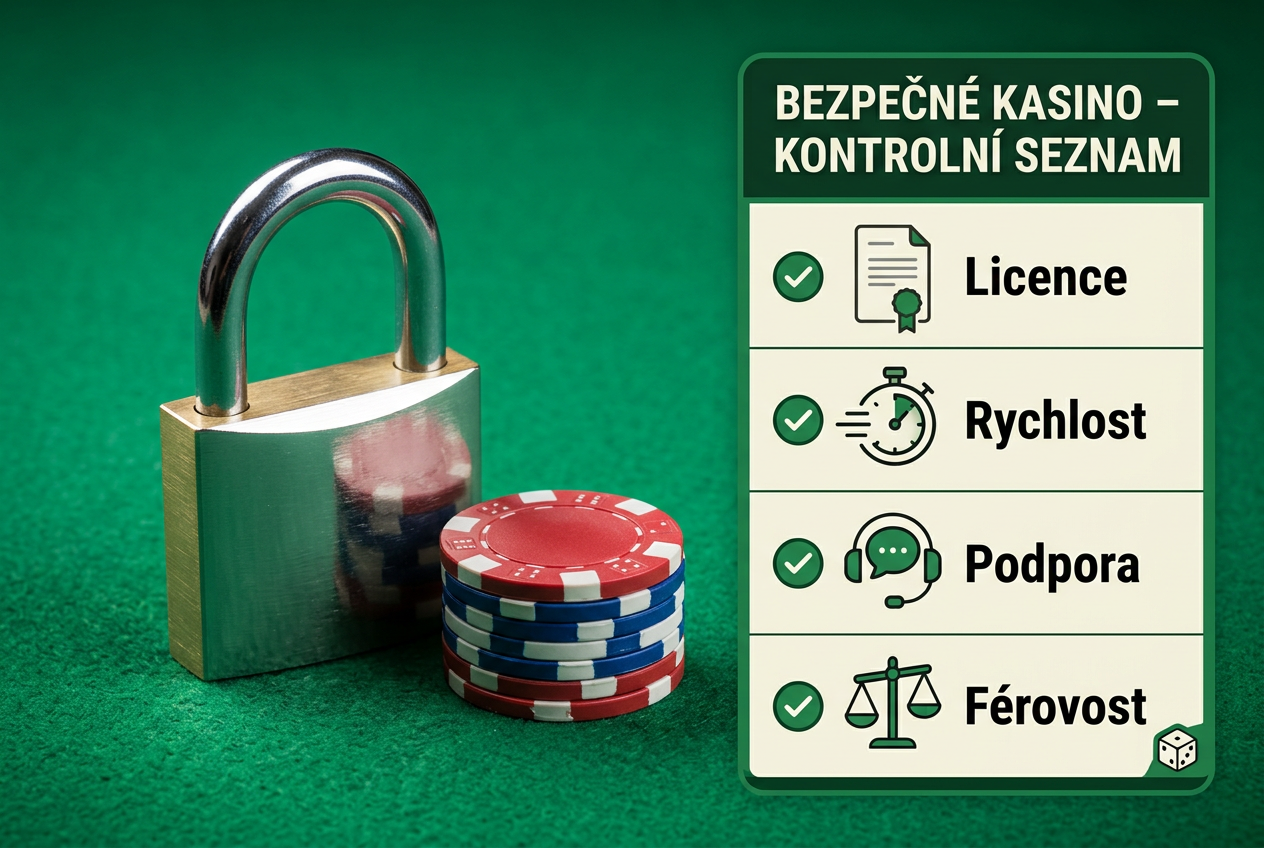 Infografika bezpečného kasina se seznamem kontrolních bodů